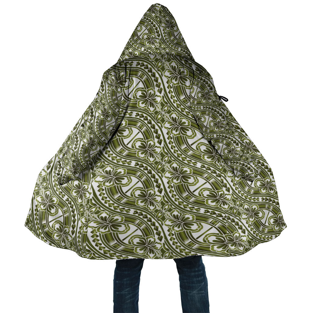 Hibiscus Bloom Island Tribal Waves Cloak Olive Green Polynesian Pattern LT01 Unisex Olive Green - Polynesian Pride
