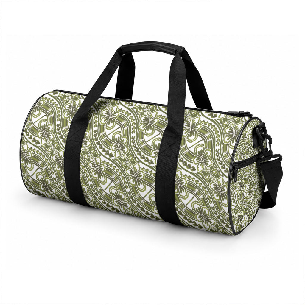 Hibiscus Bloom Island Tribal Waves Duffle Bag Olive Green Polynesian Pattern LT01 - Polynesian Pride