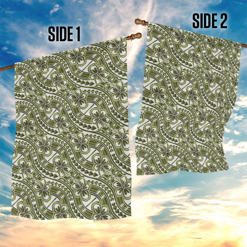 Hibiscus Bloom Island Tribal Waves Garden Flag Olive Green Polynesian Pattern LT01 - Polynesian Pride