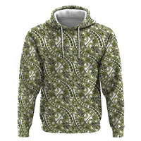 Hibiscus Bloom Island Tribal Waves Hoodie Olive Green Polynesian Pattern LT01 Pullover Hoodie Olive Green - Polynesian Pride