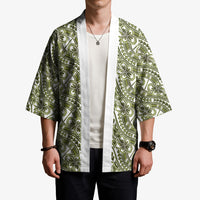 Hibiscus Bloom Island Tribal Waves Kimono Olive Green Polynesian Pattern LT01 - Polynesian Pride