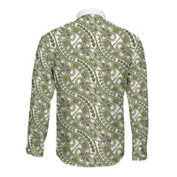 Hibiscus Bloom Island Tribal Waves Long Sleeve Button Shirt Olive Green Polynesian Pattern LT01 - Polynesian Pride