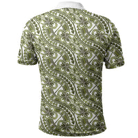 Hibiscus Bloom Island Tribal Waves Polo Shirt Olive Green Polynesian Pattern LT01 - Polynesian Pride