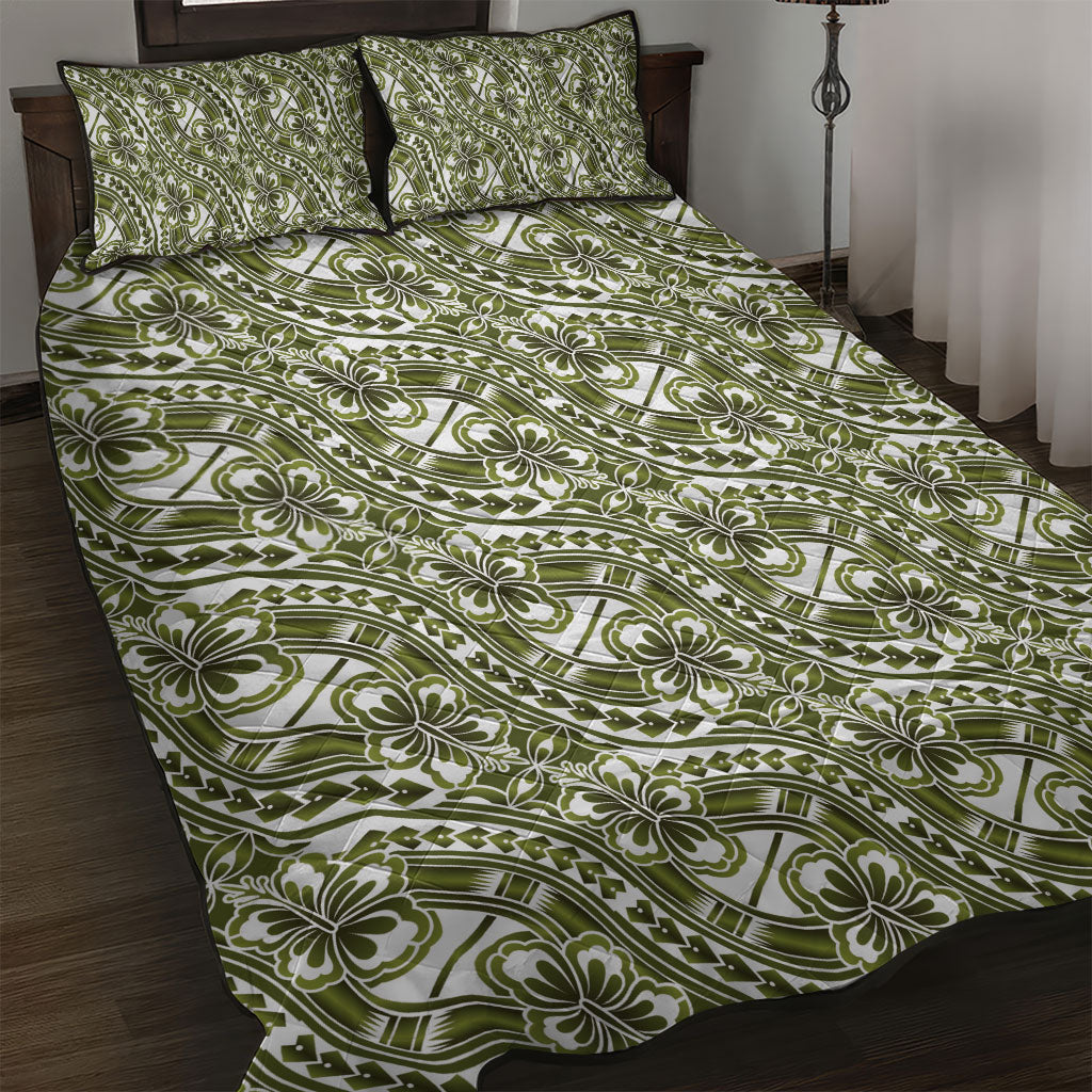 Hibiscus Bloom Island Tribal Waves Quilt Bed Set Olive Green Polynesian Pattern LT01 Olive Green - Polynesian Pride