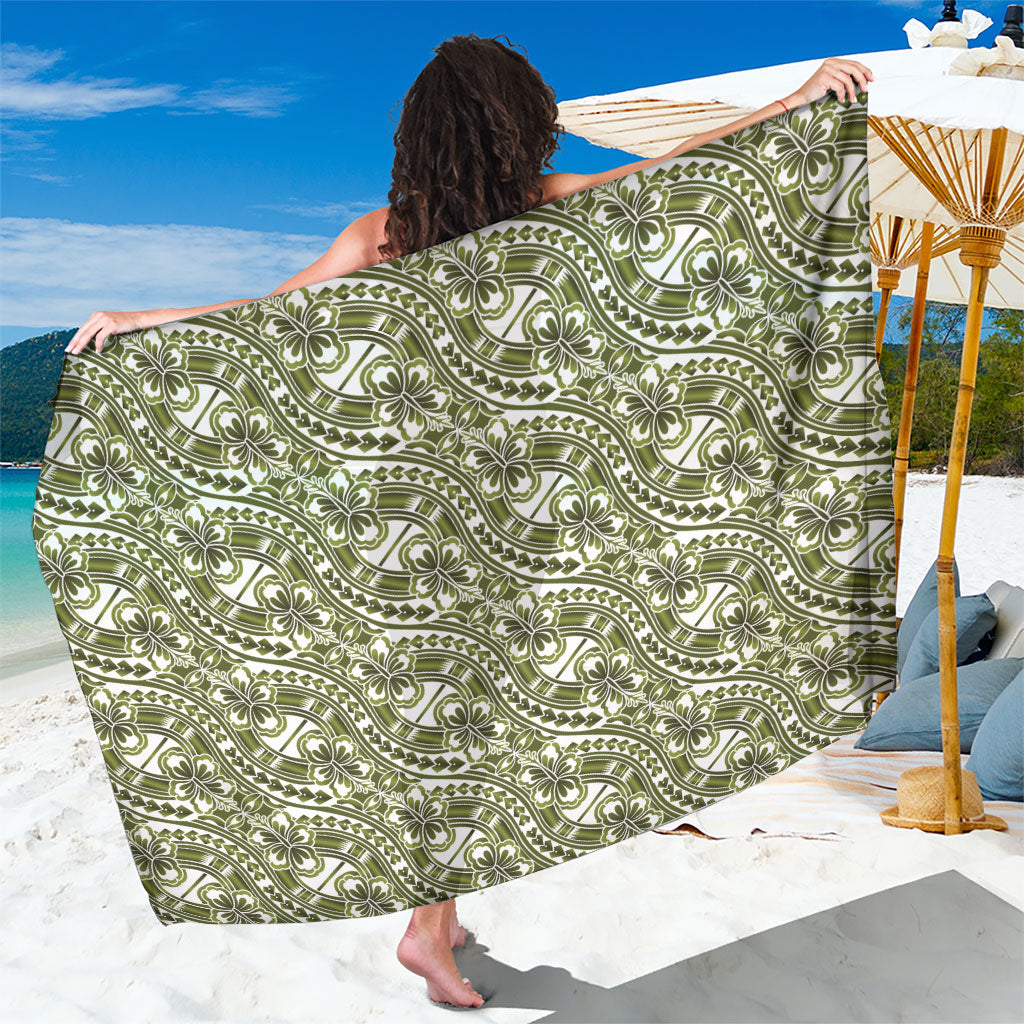 Hibiscus Bloom Island Tribal Waves Sarong Olive Green Polynesian Pattern LT01 One Size 44 x 66 inches Olive Green - Polynesian Pride