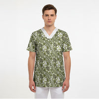 Hibiscus Bloom Island Tribal Waves Scrub Top Olive Green Polynesian Pattern LT01 - Polynesian Pride