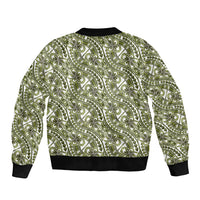 Hibiscus Bloom Island Tribal Waves Sleeve Zip Bomber Jacket Olive Green Polynesian Pattern LT01 - Polynesian Pride