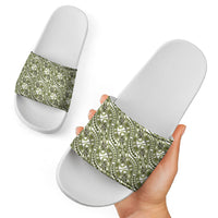 Hibiscus Bloom Island Tribal Waves Slide Sandals Olive Green Polynesian Pattern LT01 - Polynesian Pride