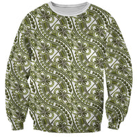 Hibiscus Bloom Island Tribal Waves Sweatshirt Olive Green Polynesian Pattern LT01 Unisex Olive Green - Polynesian Pride