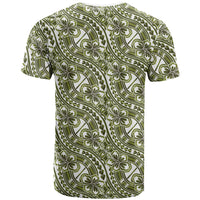 Hibiscus Bloom Island Tribal Waves T Shirt Olive Green Polynesian Pattern LT01 - Polynesian Pride