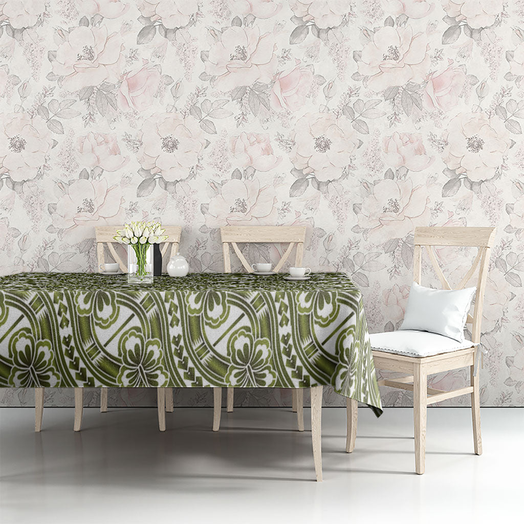 Hibiscus Bloom Island Tribal Waves Tablecloth Olive Green Polynesian Pattern LT01 - Polynesian Pride