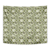 Hibiscus Bloom Island Tribal Waves Tapestry Olive Green Polynesian Pattern LT01 - Polynesian Pride