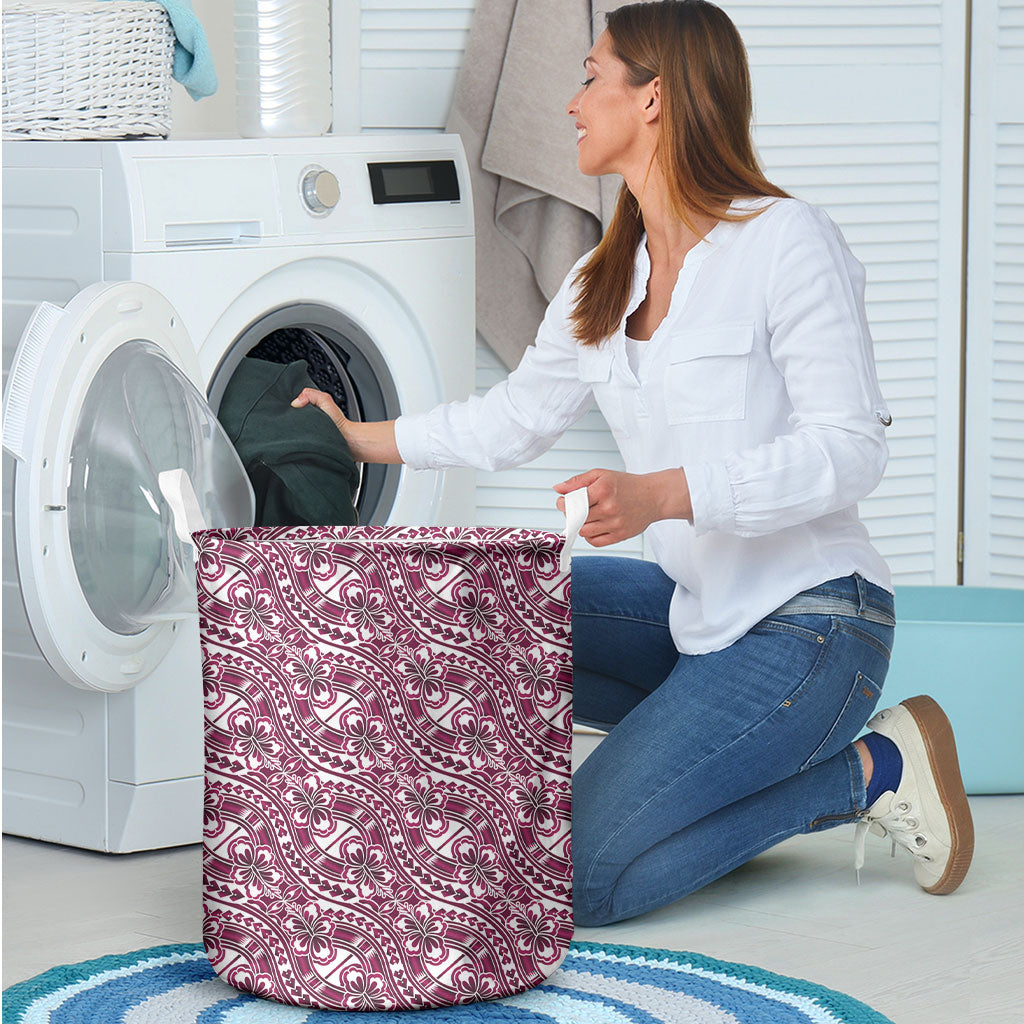 Hibiscus Bloom Island Tribal Waves Laundry Basket Pink Polynesian Pattern LT01 - Polynesian Pride