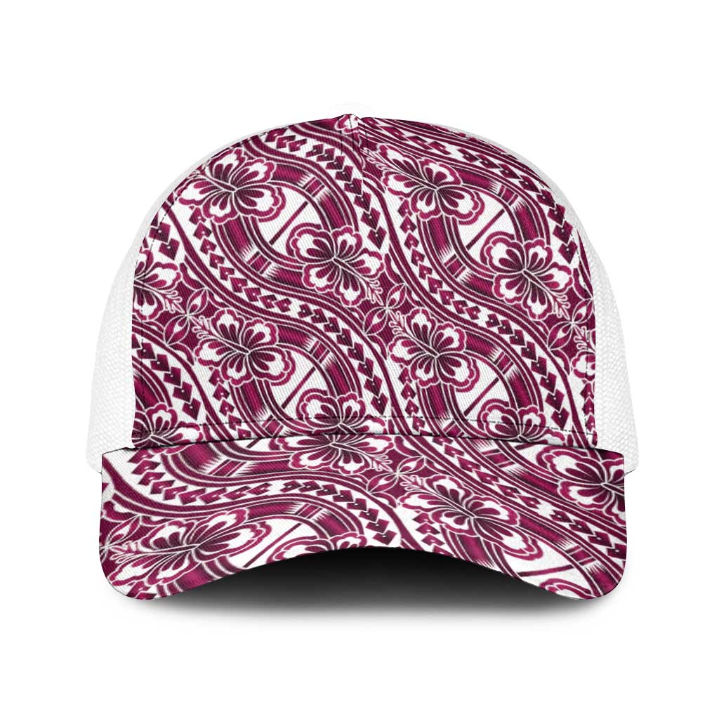 Hibiscus Bloom Island Tribal Waves Baseball Net Cap Pink Polynesian Pattern LT01 One Size White Pink - Polynesian Pride