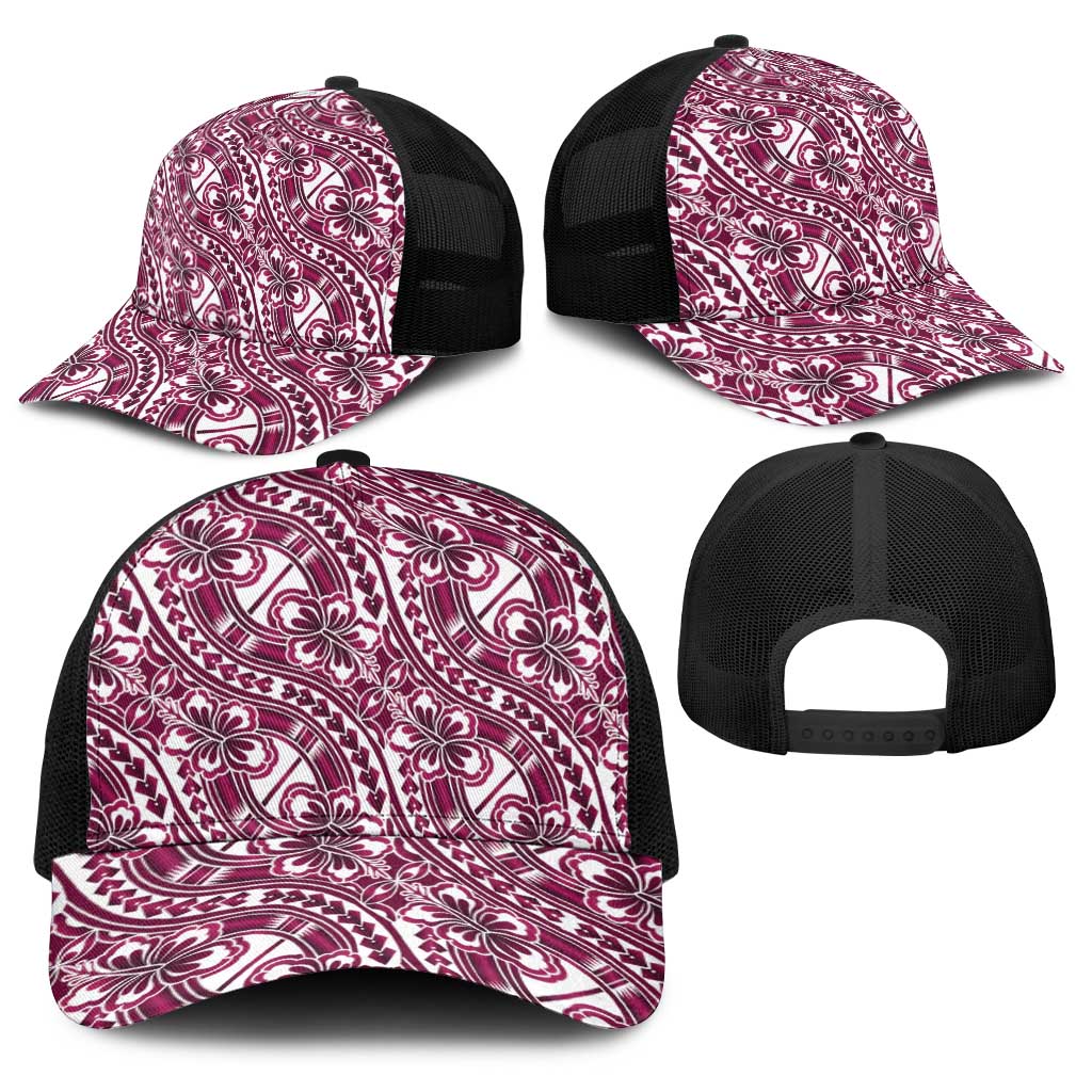 Hibiscus Bloom Island Tribal Waves Baseball Net Cap Pink Polynesian Pattern LT01 - Polynesian Pride