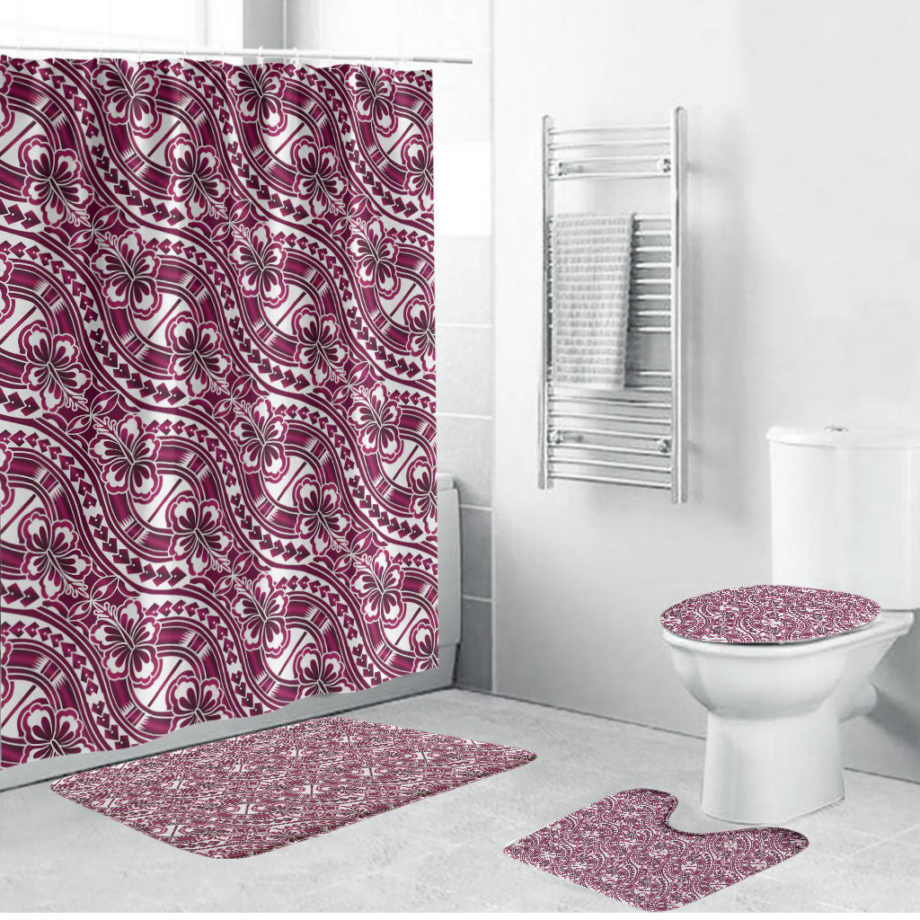 Hibiscus Bloom Island Tribal Waves Bathroom Set Pink Polynesian Pattern LT01 Bathroom Set (4 pcs) Pink - Polynesian Pride