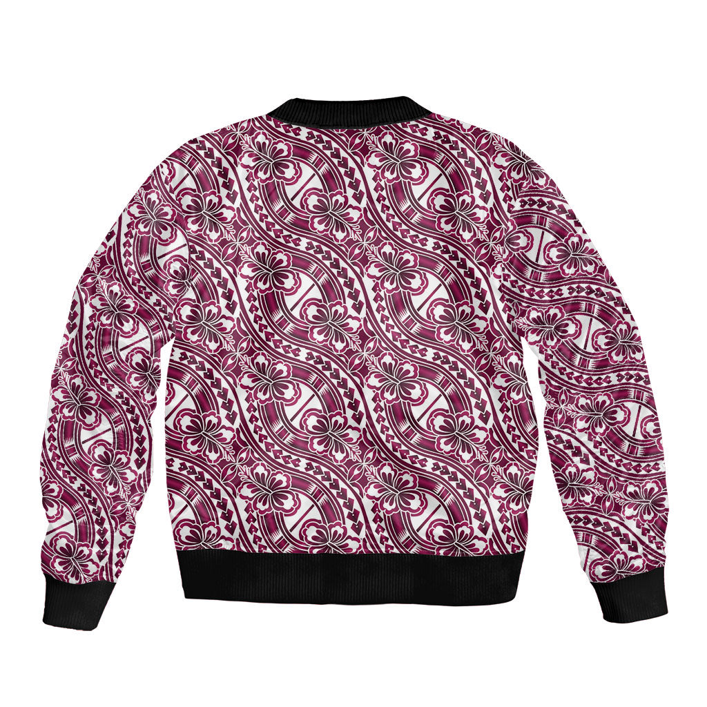 Hibiscus Bloom Island Tribal Waves Bomber Jacket Pink Polynesian Pattern LT01 - Polynesian Pride