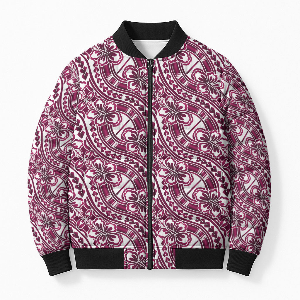 Hibiscus Bloom Island Tribal Waves Bomber Puffer Jacket Pink Polynesian Pattern LT01 Unisex Pink - Polynesian Pride