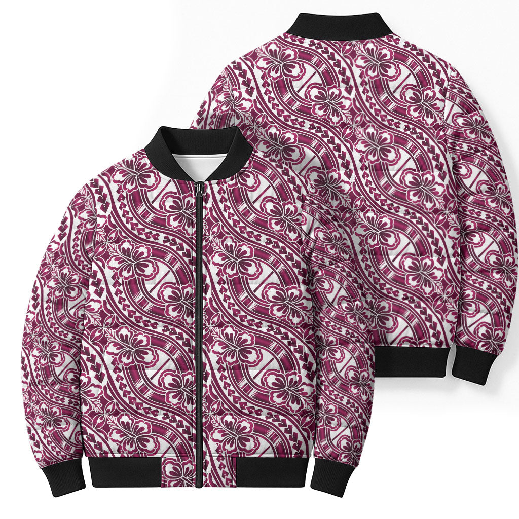 Hibiscus Bloom Island Tribal Waves Bomber Puffer Jacket Pink Polynesian Pattern LT01 - Polynesian Pride