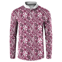 Hibiscus Bloom Island Tribal Waves Button Sweatshirt Pink Polynesian Pattern LT01 Pink - Polynesian Pride