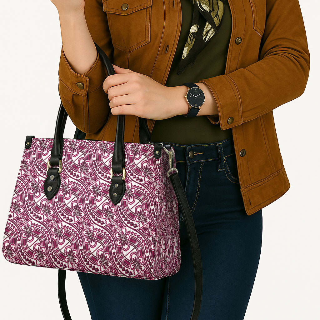Hibiscus Bloom Island Tribal Waves Leather Bag Pink Polynesian Pattern LT01 - Polynesian Pride