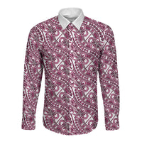 Hibiscus Bloom Island Tribal Waves Long Sleeve Button Shirt Pink Polynesian Pattern LT01 Unisex Pink - Polynesian Pride