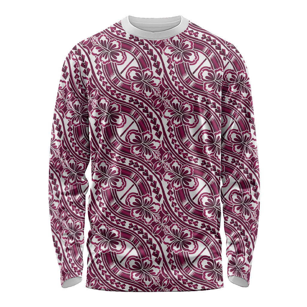 Hibiscus Bloom Island Tribal Waves Long Sleeve Shirt Pink Polynesian Pattern LT01 Unisex Pink - Polynesian Pride