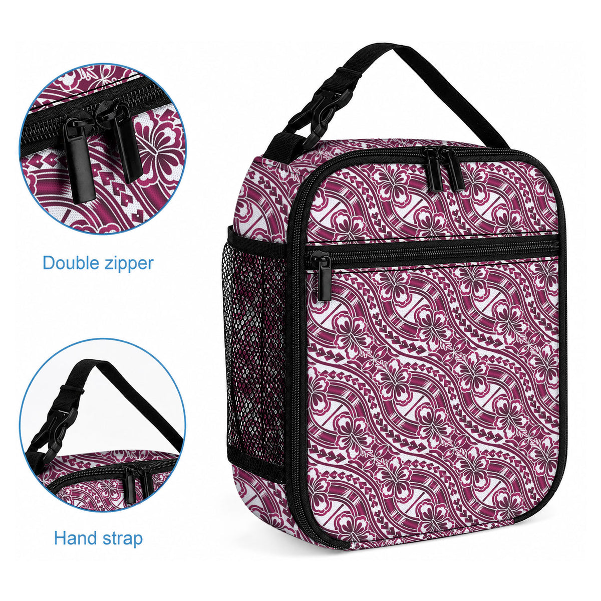 Hibiscus Bloom Island Tribal Waves Lunch Bag Pink Polynesian Pattern LT01 - Polynesian Pride