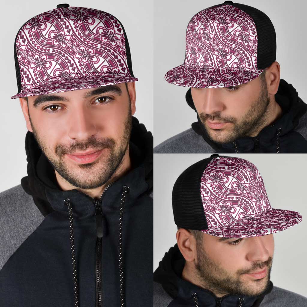 Hibiscus Bloom Island Tribal Waves Mesh Trucker Cap Pink Polynesian Pattern LT01 - Polynesian Pride