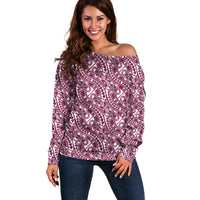 Hibiscus Bloom Island Tribal Waves Off Shoulder Sweater Pink Polynesian Pattern LT01 Women Pink - Polynesian Pride