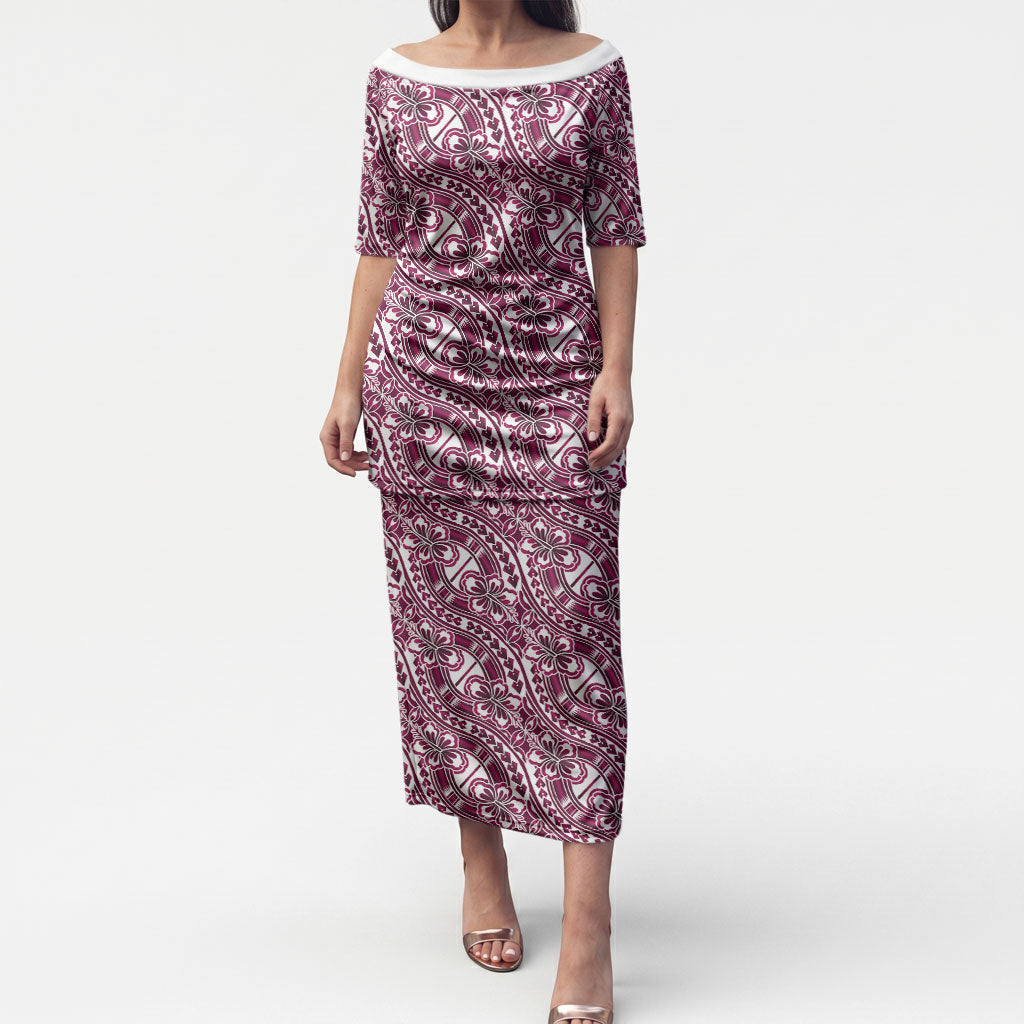 Hibiscus Bloom Island Tribal Waves Puletasi Pink Polynesian Pattern LT01 Long Dress Pink - Polynesian Pride