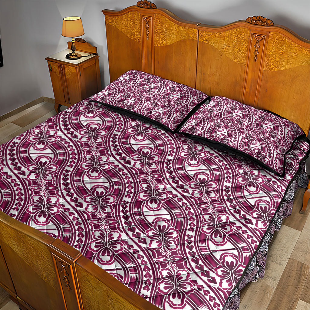 Hibiscus Bloom Island Tribal Waves Quilt Bed Set Pink Polynesian Pattern LT01 - Polynesian Pride