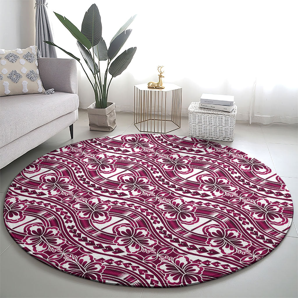 Hibiscus Bloom Island Tribal Waves Round Carpet Pink Polynesian Pattern LT01 - Polynesian Pride