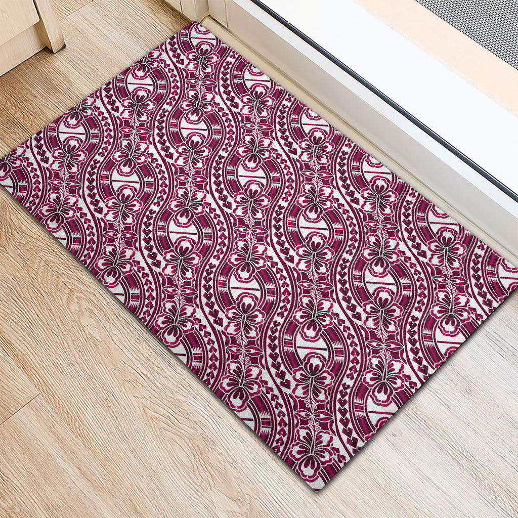 Hibiscus Bloom Island Tribal Waves Rubber Doormat Pink Polynesian Pattern LT01 - Polynesian Pride