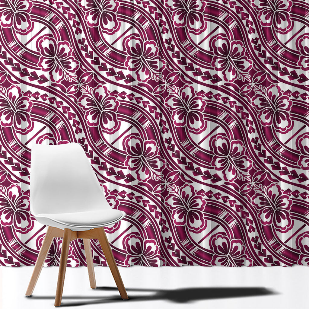 Hibiscus Bloom Island Tribal Waves Window Curtain Pink Polynesian Pattern LT01 - Polynesian Pride