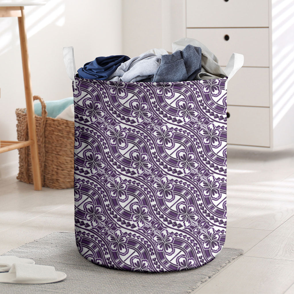 Hibiscus Bloom Island Tribal Waves Laundry Basket Purple Polynesian Pattern LT01 Purple - Polynesian Pride