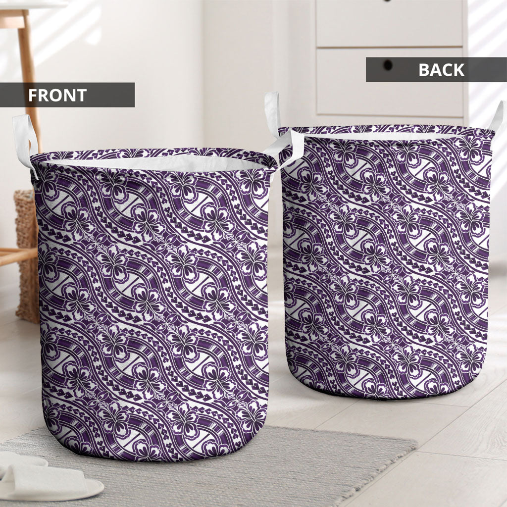 Hibiscus Bloom Island Tribal Waves Laundry Basket Purple Polynesian Pattern LT01 - Polynesian Pride