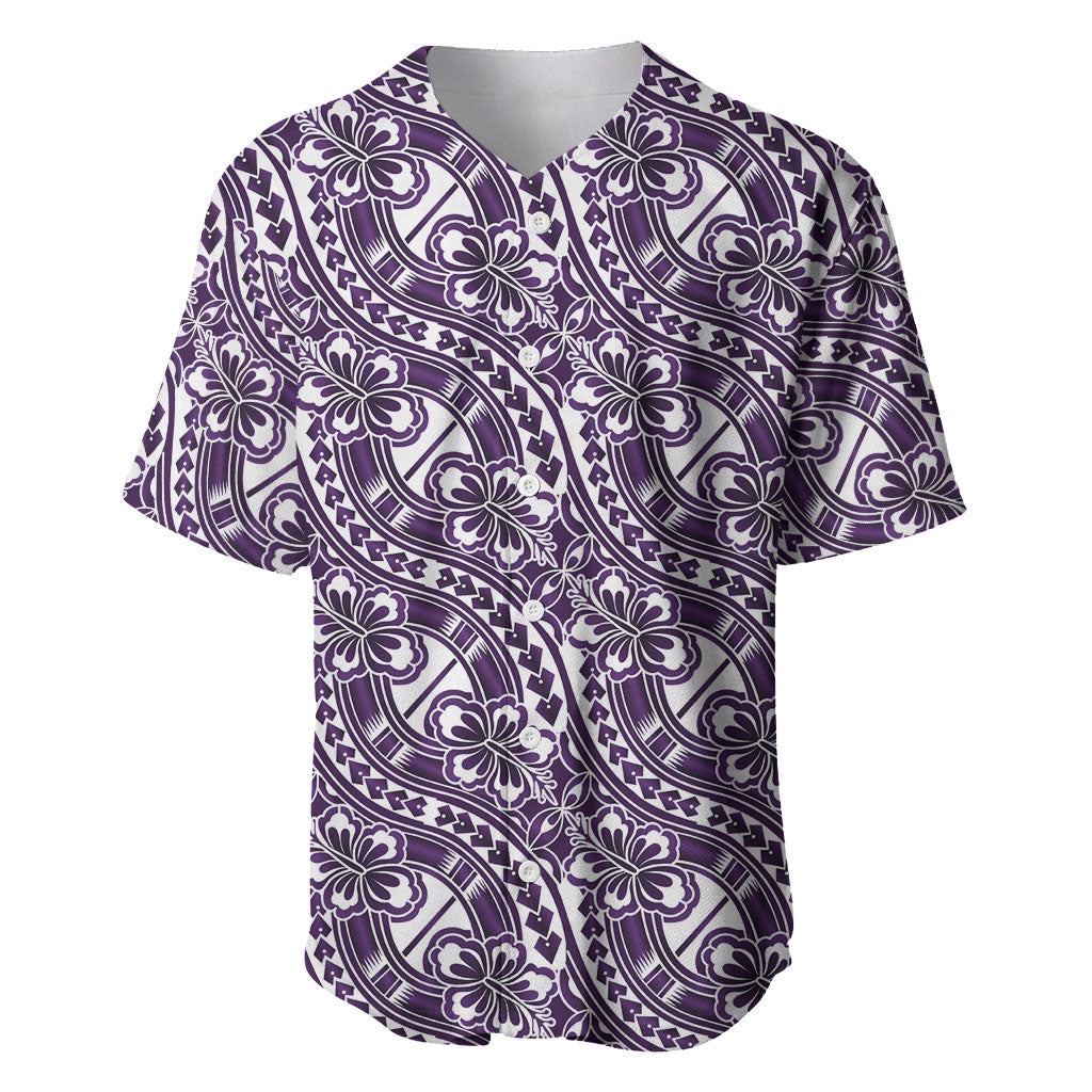 Hibiscus Bloom Island Tribal Waves Baseball Jersey Purple Polynesian Pattern LT01 Purple - Polynesian Pride