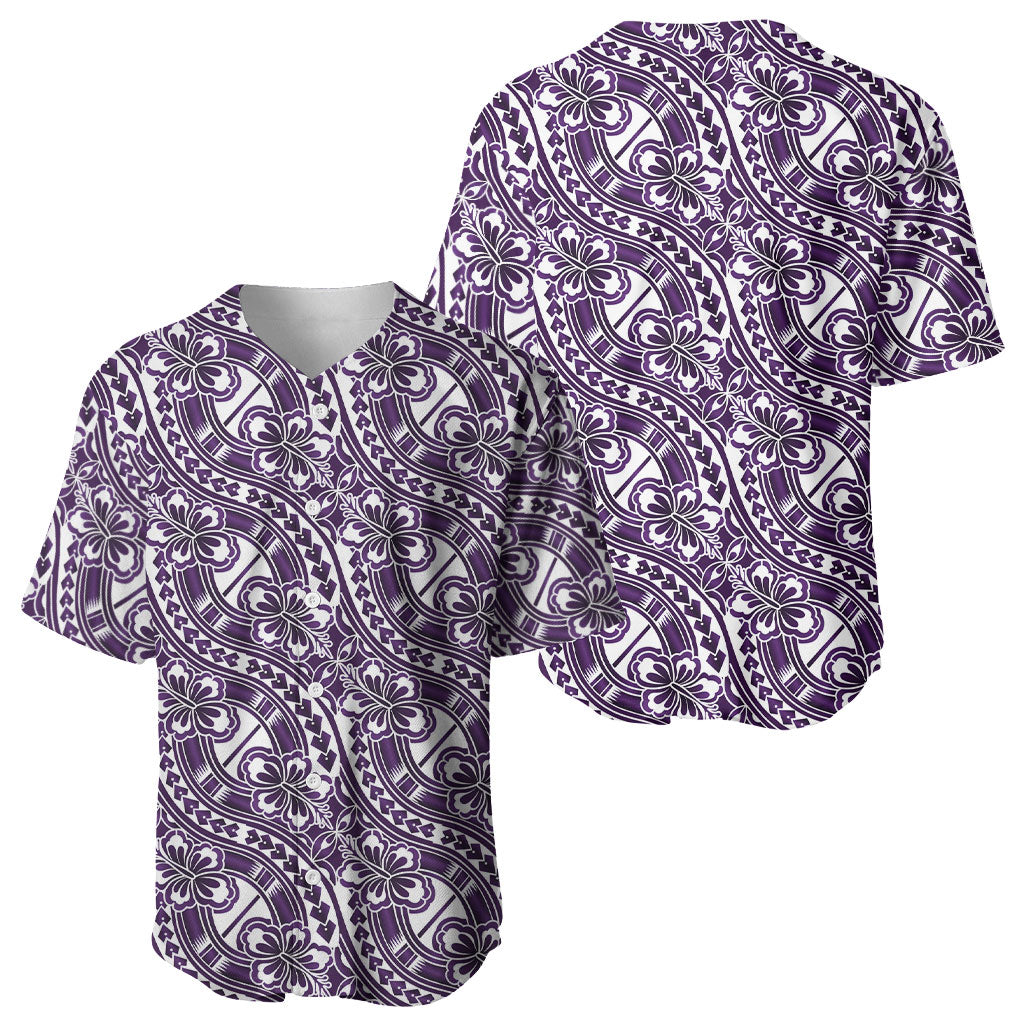Hibiscus Bloom Island Tribal Waves Baseball Jersey Purple Polynesian Pattern LT01 - Polynesian Pride