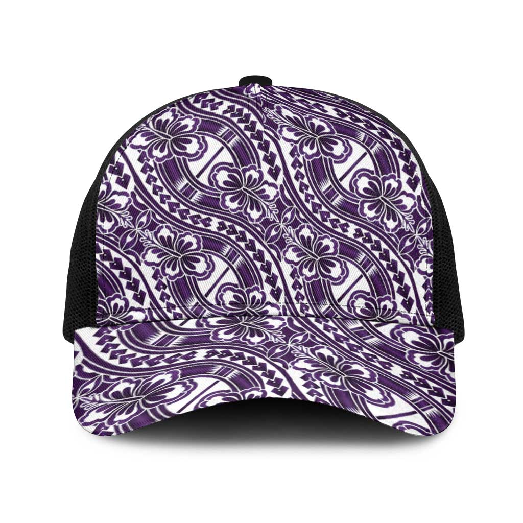 Hibiscus Bloom Island Tribal Waves Baseball Net Cap Purple Polynesian Pattern LT01 One Size Black Purple - Polynesian Pride
