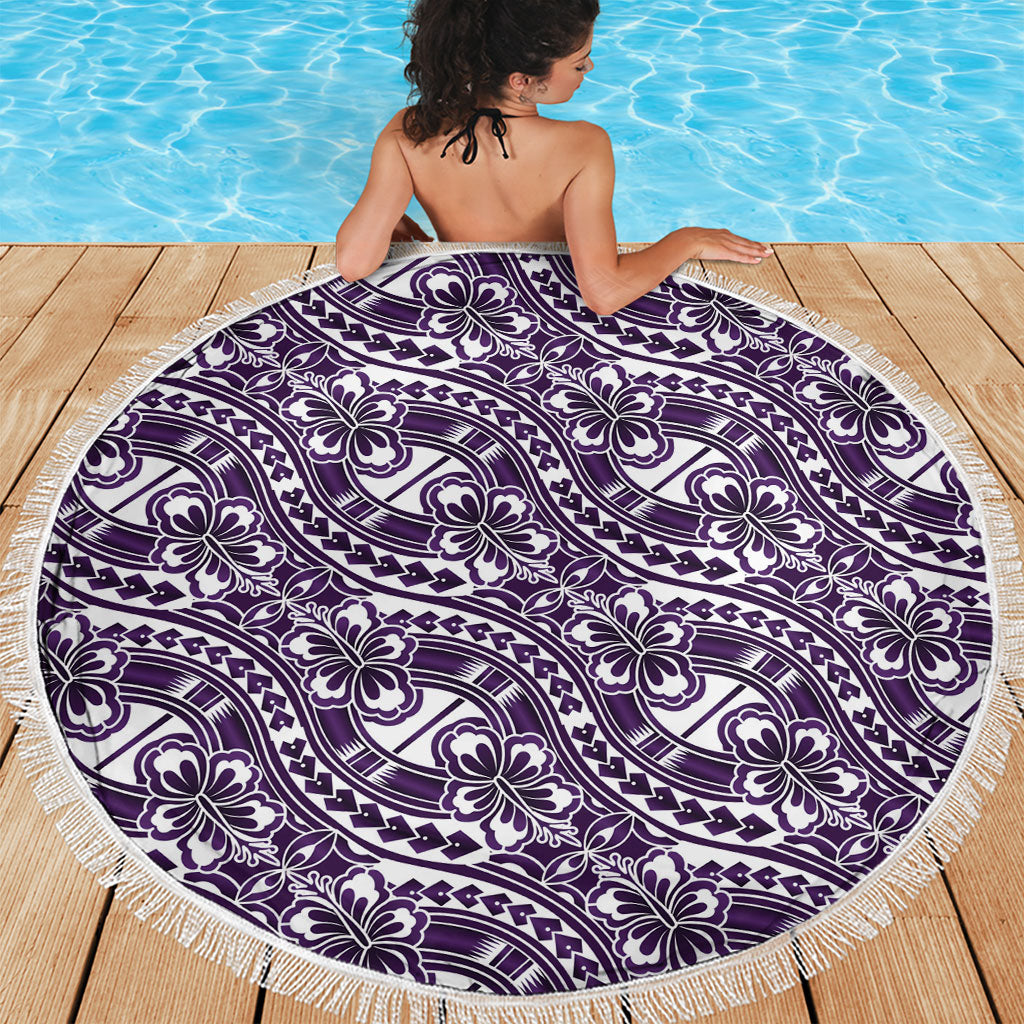 Hibiscus Bloom Island Tribal Waves Beach Blanket Purple Polynesian Pattern LT01 - Polynesian Pride