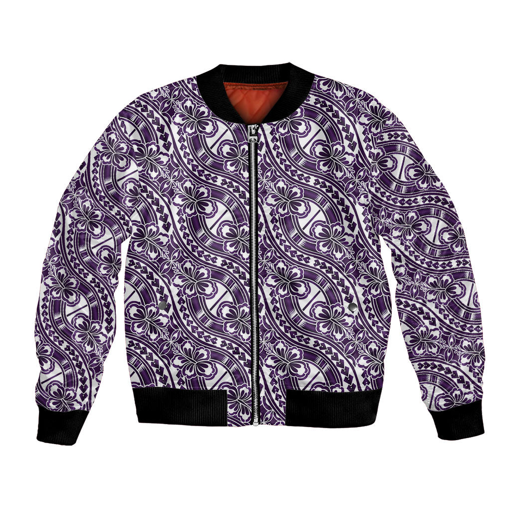 Hibiscus Bloom Island Tribal Waves Bomber Jacket Purple Polynesian Pattern LT01 Unisex Purple - Polynesian Pride