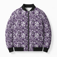 Hibiscus Bloom Island Tribal Waves Bomber Puffer Jacket Purple Polynesian Pattern LT01 Unisex Purple - Polynesian Pride