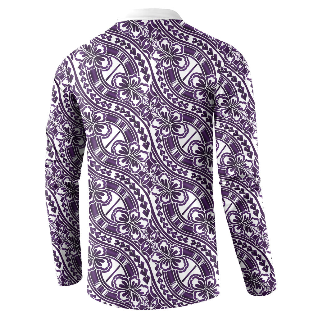 Hibiscus Bloom Island Tribal Waves Button Sweatshirt Purple Polynesian Pattern LT01 - Polynesian Pride