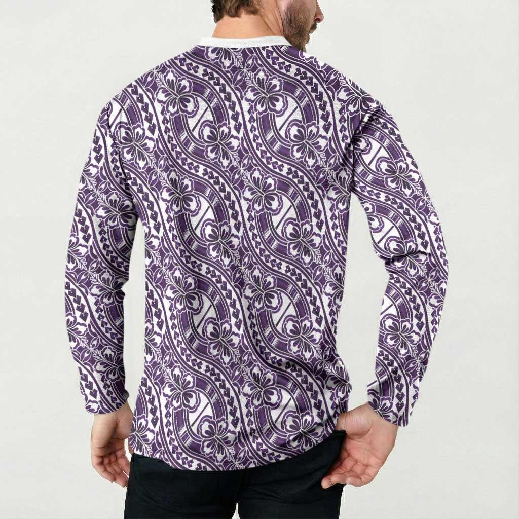 Hibiscus Bloom Island Tribal Waves Button Sweatshirt Purple Polynesian Pattern LT01 - Polynesian Pride
