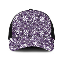 Hibiscus Bloom Island Tribal Waves Mesh Trucker Cap Purple Polynesian Pattern LT01 One Size Black Purple - Polynesian Pride