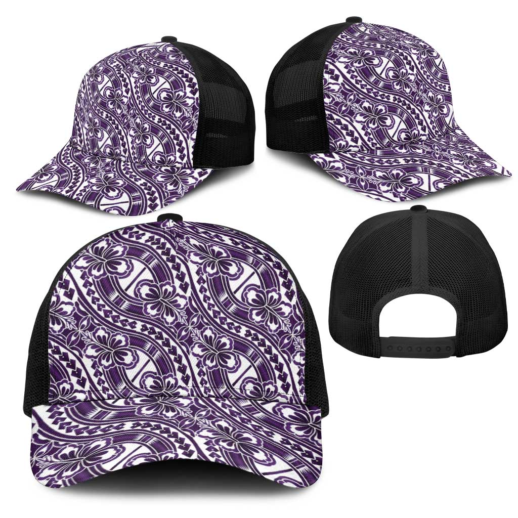 Hibiscus Bloom Island Tribal Waves Mesh Trucker Cap Purple Polynesian Pattern LT01 - Polynesian Pride