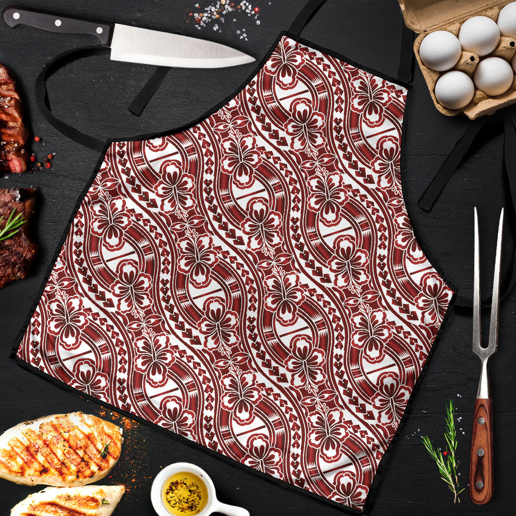 Hibiscus Bloom Island Tribal Waves Apron Red Polynesian Pattern LT01 Red - Polynesian Pride