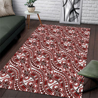 Hibiscus Bloom Island Tribal Waves Area Rug Red Polynesian Pattern LT01 Red - Polynesian Pride