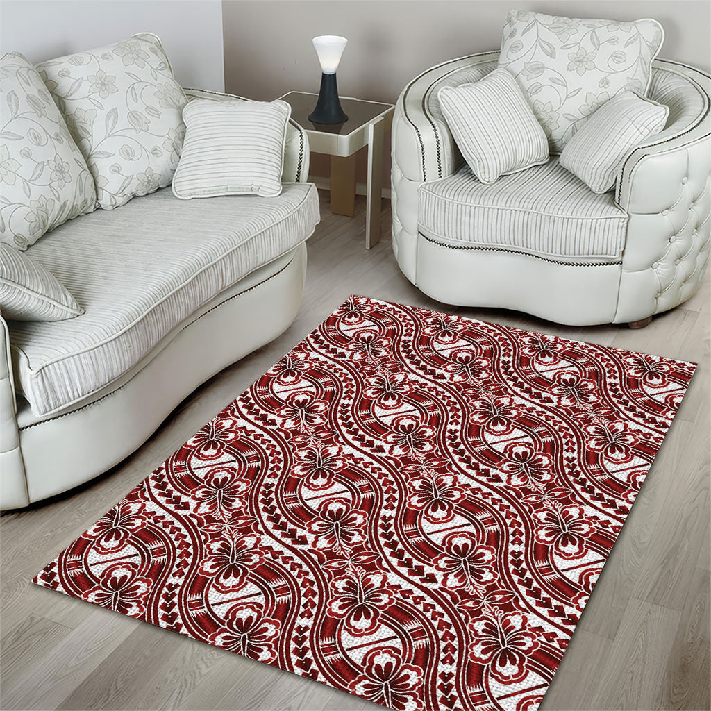 Hibiscus Bloom Island Tribal Waves Area Rug Red Polynesian Pattern LT01 - Polynesian Pride